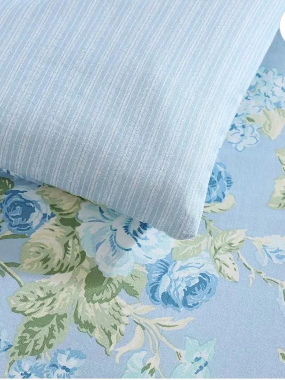 Laura Ashley Rosemoore STD Pillow Shams Blue Roses Yellow Striped Back Cotton PR